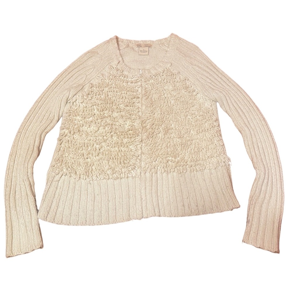 Les Tricots Cream Textured Fringe Knit Cardigan Women's Size L Cozy Layer